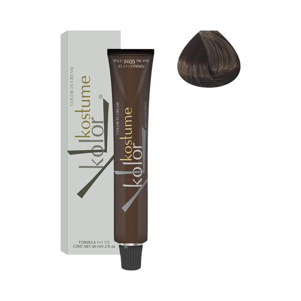 Tonalizante Kostume Kolor 6/0 Loiro Escuro embalagem e amostra de cor